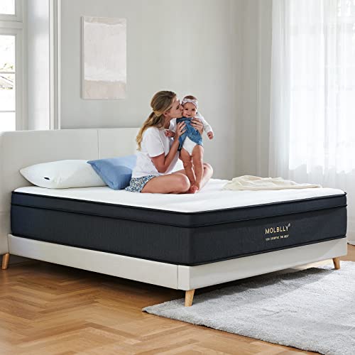 Molblly King Mattress, 14 Inch Hybrid Mattress in a Box with Gel Memory Foam, Individually Wrapped Pocket Coils Innerspring, Pressure-Relieving and Supportive, Non-Fiberglass, Mattress King Size