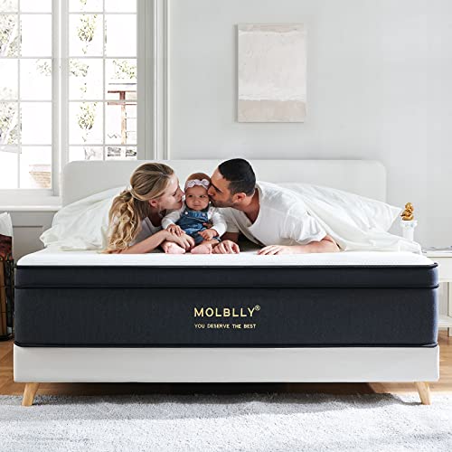 Molblly King Mattress, 14 Inch Hybrid Mattress in a Box with Gel Memory Foam, Individually Wrapped Pocket Coils Innerspring, Pressure-Relieving and Supportive, Non-Fiberglass, Mattress King Size
