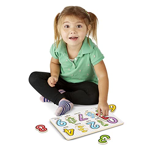 Melissa & Doug Lift & See Numbers Wooden Peg Puzzle - 10 Pieces - FSC-Certified Materials