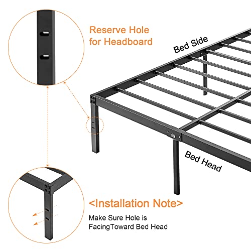 VECELO 14" Full Metal Platform Bed Frame,Heavy Duty Steel Slat/Easy Assembly Mattress Foundation/No Box Spring Needed