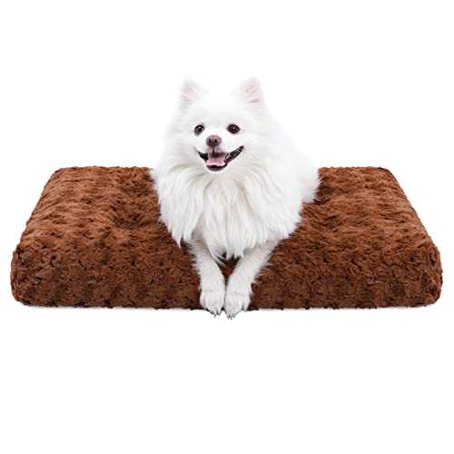 Washable Dog Bed Deluxe Plush Dog Crate Beds Fulffy Comfy Kennel Pad Anti-Slip Pet Sleeping Mat for Large, Jumbo, Medium, Small Dogs Breeds, 23" x 18", Brown