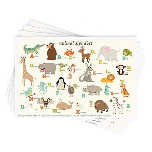Disposable Stick-on Placemats 40 Pack for Baby & Kids, Restaurant Table Mats 12" x 18" Sticky Place Mats, Toddler Baby Placemat, Animal Alphabet Theme