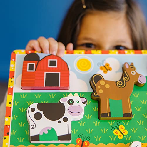 Melissa & Doug Farm Wooden Chunky Puzzle (8 pcs) - Farm Animal Toys For Kids, Wooden Puzzles For Toddlers Ages 2+ - FSC-Certified Materials