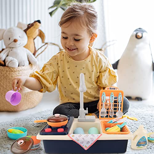 Amagoing Kitchen Play Sink Toys, Kids Sink Toys with Running Water, Toddler Electronic Dishwasher with Cooking Stove Accessories, Dish Rack, Pot and Pan, Pretend Role Play Gift for Boys Girls