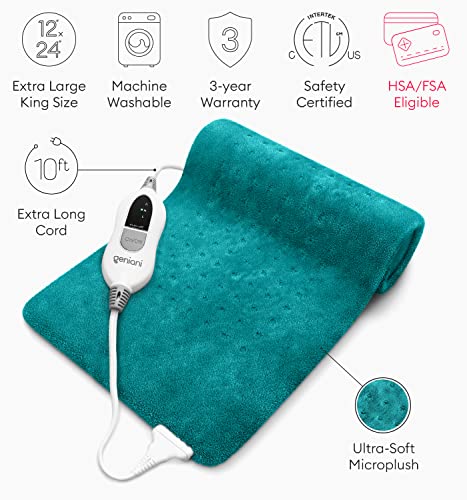 GENIANI XL Heating Pad for Back Pain & Cramps Relief, Auto Shut Off, Machine Washable, Heat Pad, Holiday Gifts for All, Gifts for Women, Gifts for Men, Heat Patch (Viridian Green)