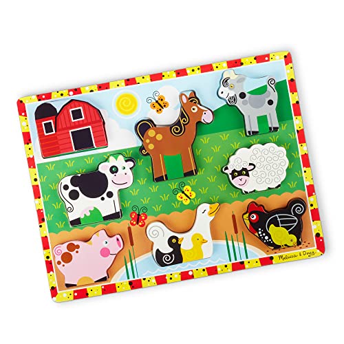 Melissa & Doug Farm Wooden Chunky Puzzle (8 pcs) - Farm Animal Toys For Kids, Wooden Puzzles For Toddlers Ages 2+ - FSC-Certified Materials