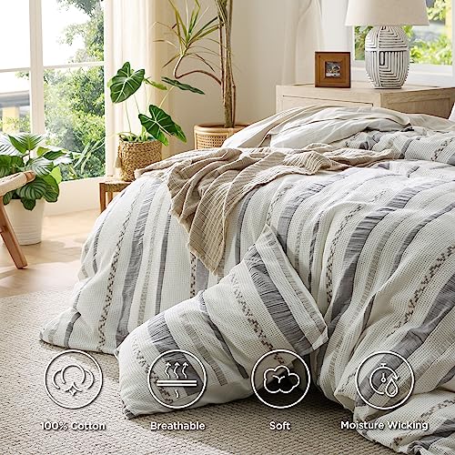 Bedsure Waffle Weave Duvet Cover Queen - 100% Cotton Boho Duvet Cover with 2 Pillowcases - Cream White Textured Comforter Cover with Zipper Closure (Queen, 90"x90")